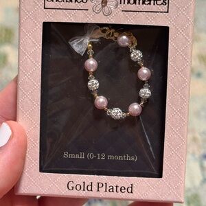 NEW Viviana Gold Plated Baby Bracelet with Pink and Silver Beads